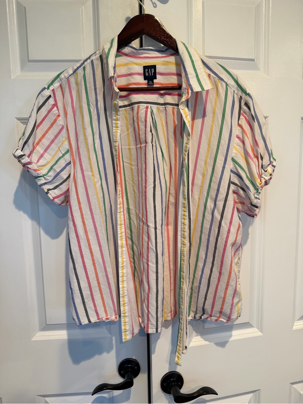 GAP Short-Sleeve Button-Down with Multi-Color Stripes